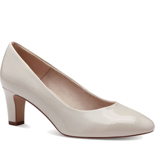 Tamaris womens ivory patent classic closed pumps | Vilbury London