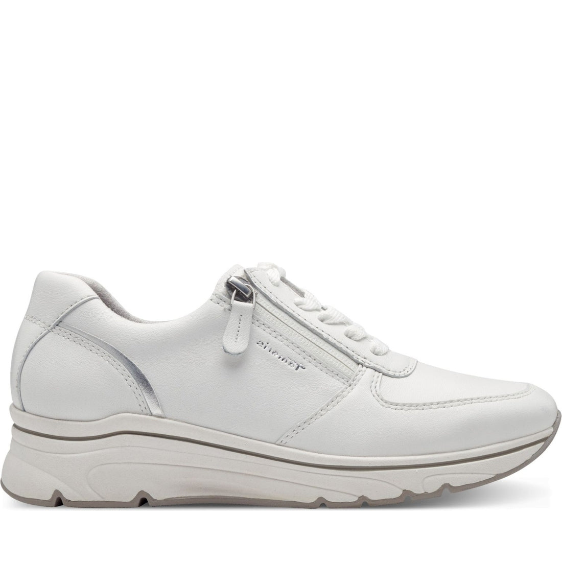 Tamaris womens white, silver leisure trainers | Vilbury London