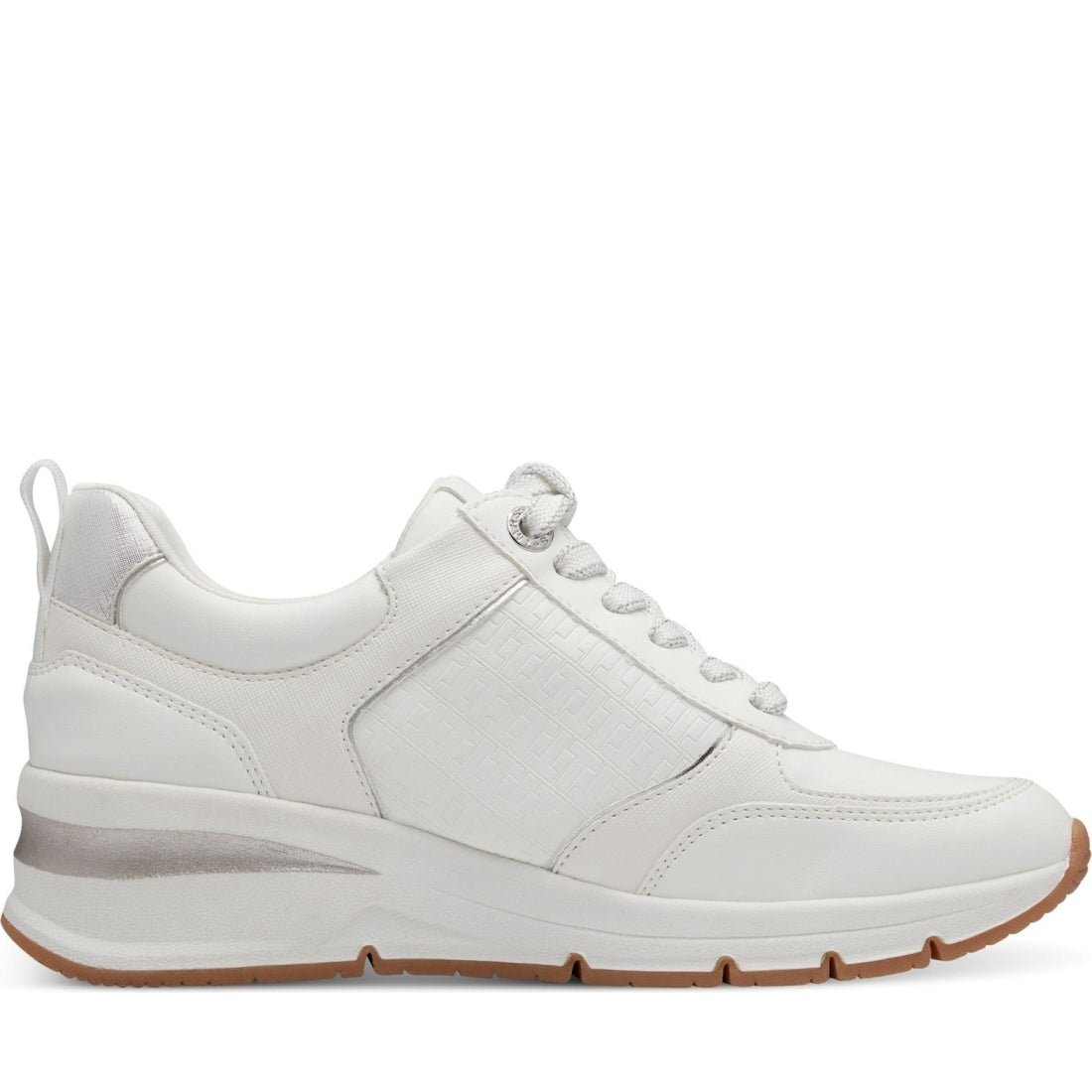 Tamaris womens white, silver leisure trainers | Vilbury London