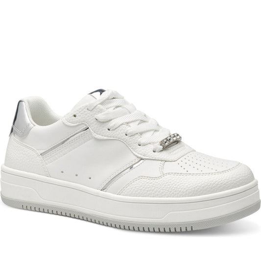 Tamaris womens white, silver leisure trainers | Vilbury London