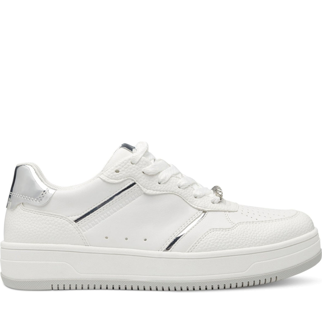 Tamaris womens white, silver leisure trainers | Vilbury London