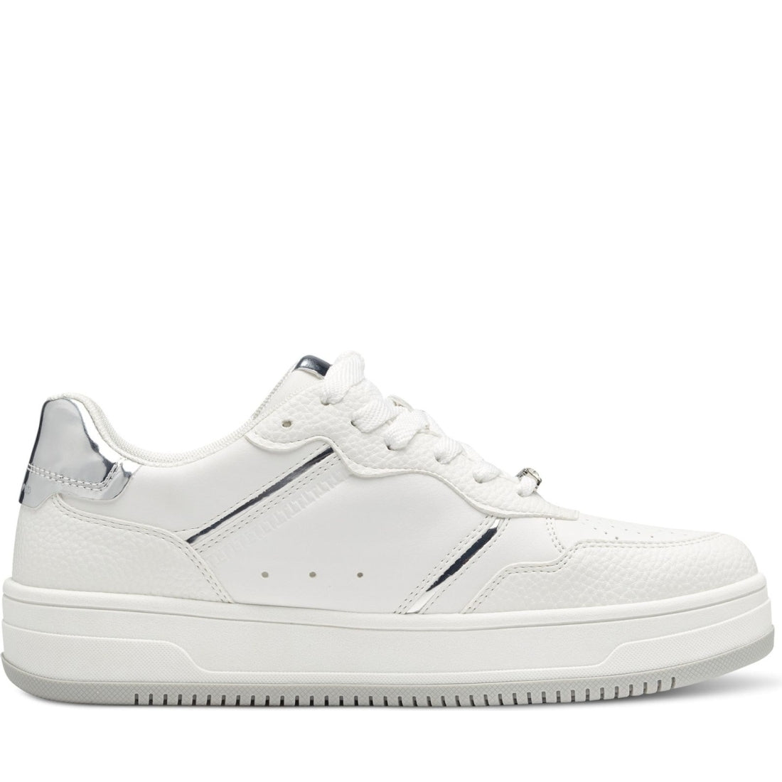 Tamaris womens white, silver leisure trainers | Vilbury London