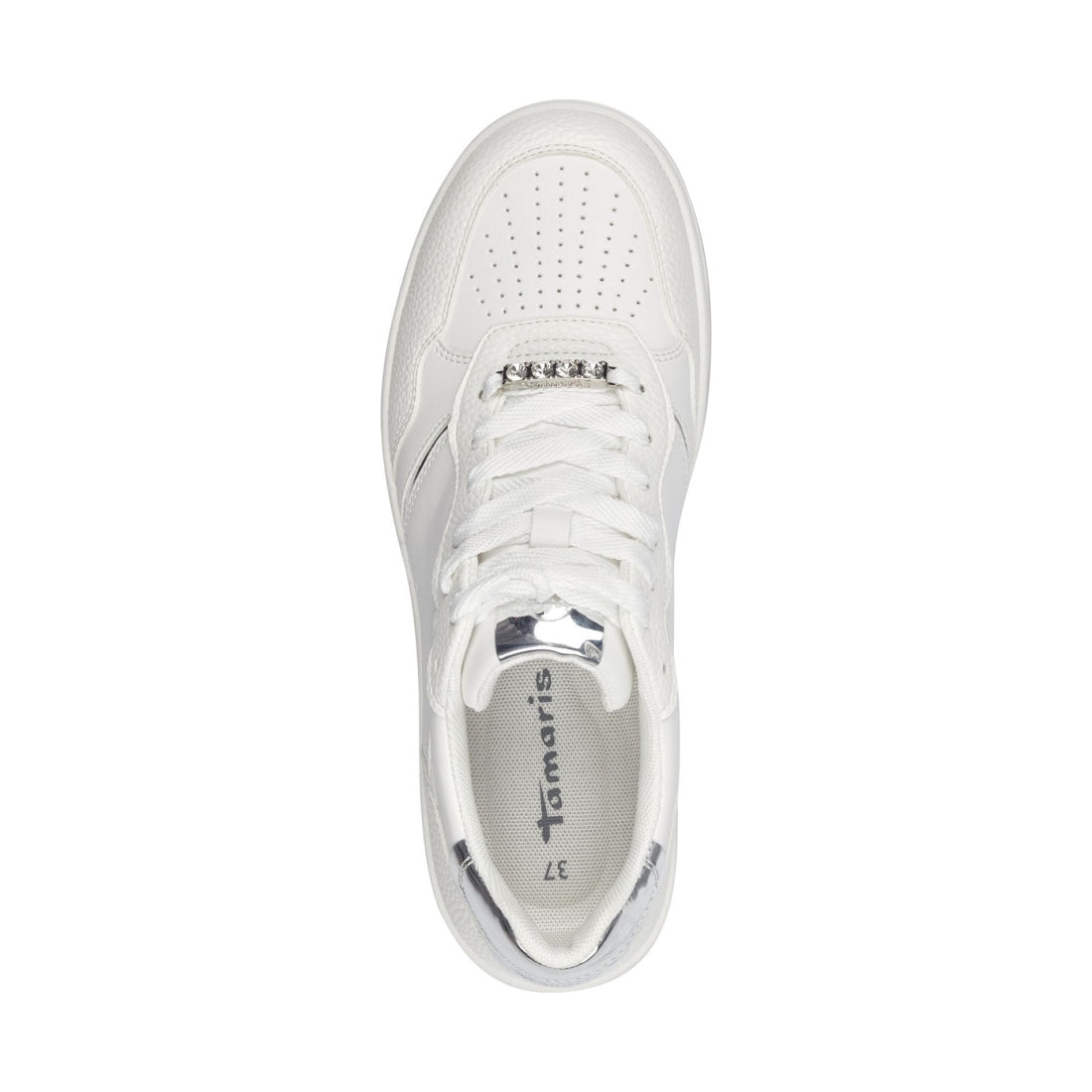 Tamaris womens white, silver leisure trainers | Vilbury London