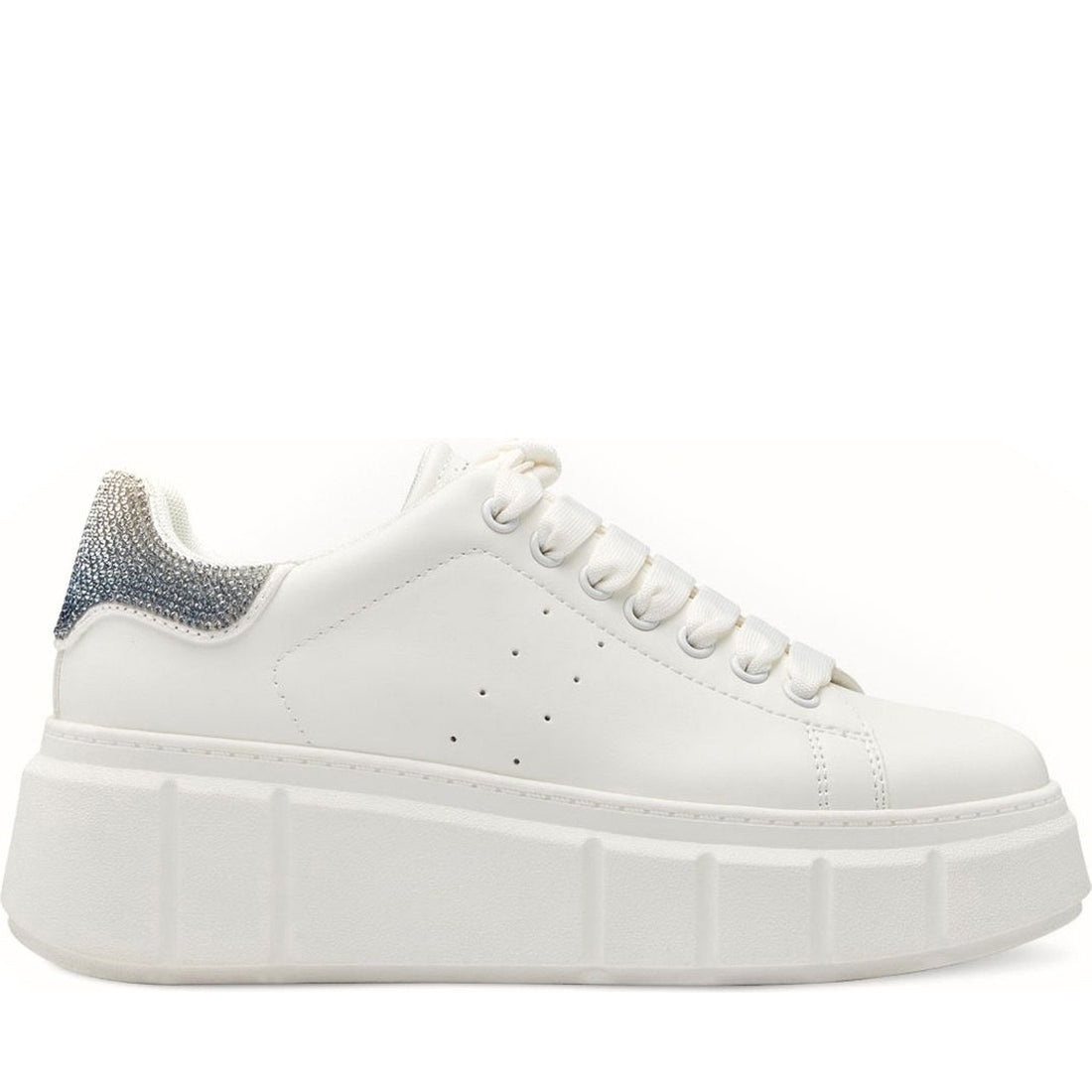 Tamaris womens white, silver leisure trainers | Vilbury London