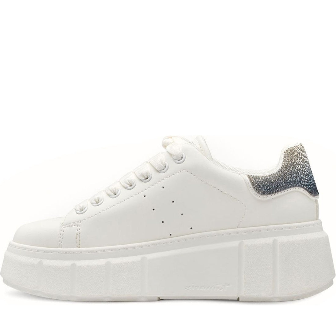 Tamaris womens white, silver leisure trainers | Vilbury London