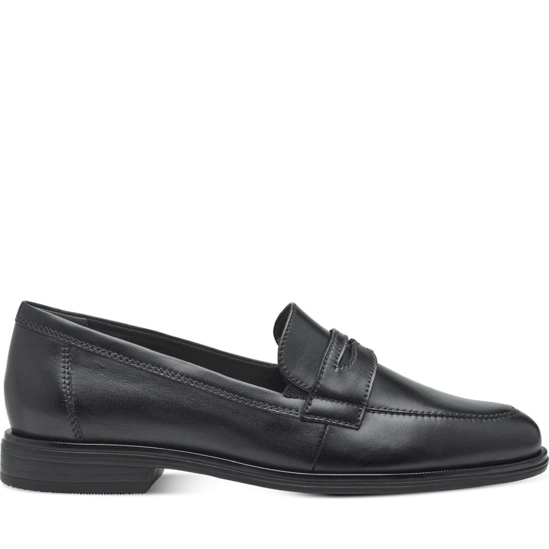 Tamaris womens black leather casual closed loafers | Vilbury London