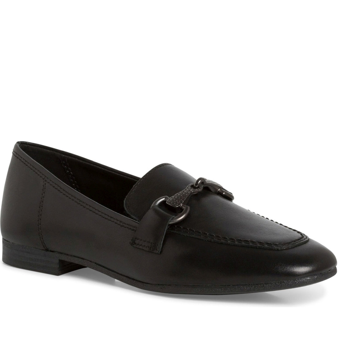 Tamaris womens black leather casual closed loafers | Vilbury London