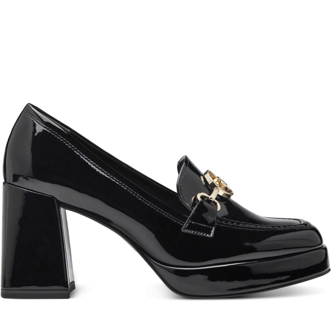 Tamaris womens black patent elegant closed pumps | Vilbury London