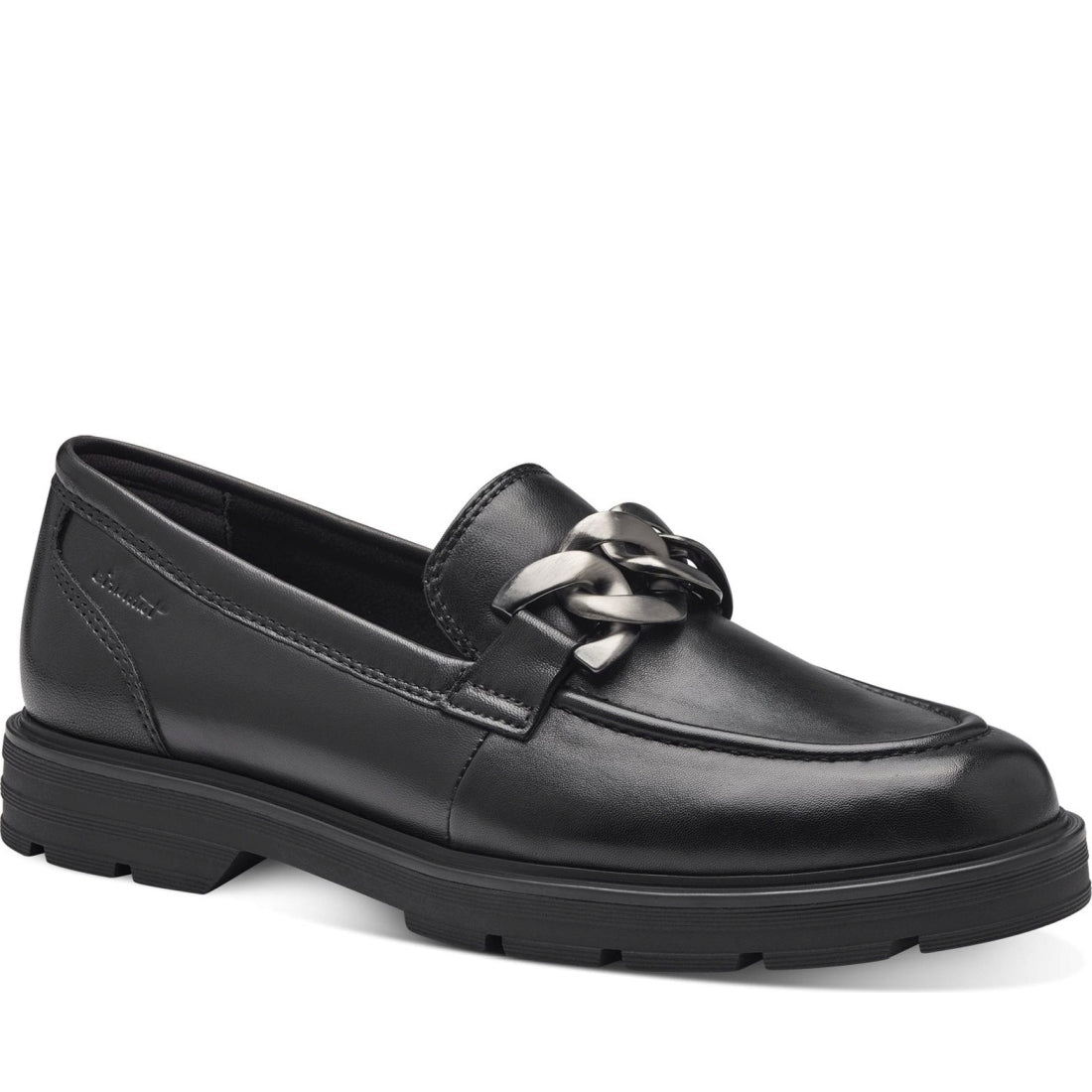 Tamaris womens black leather casual closed loafers | Vilbury London