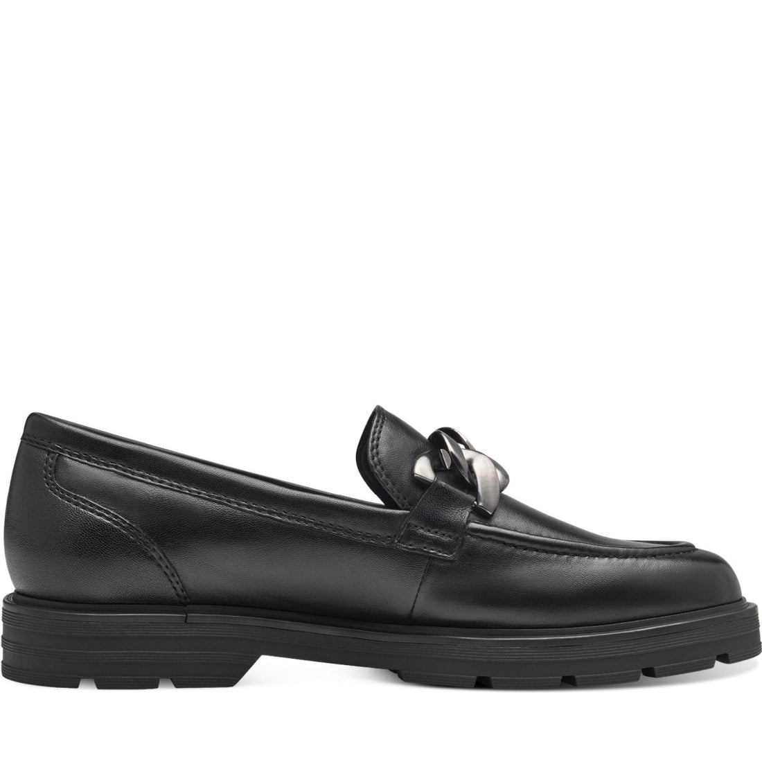 Tamaris womens black leather casual closed loafers | Vilbury London