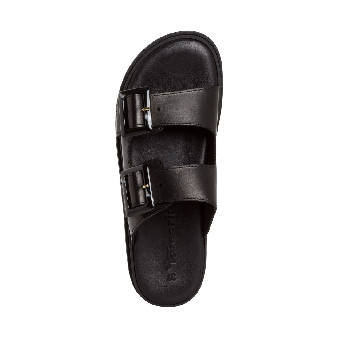 Tamaris womens black leather casual open slippers | Vilbury London