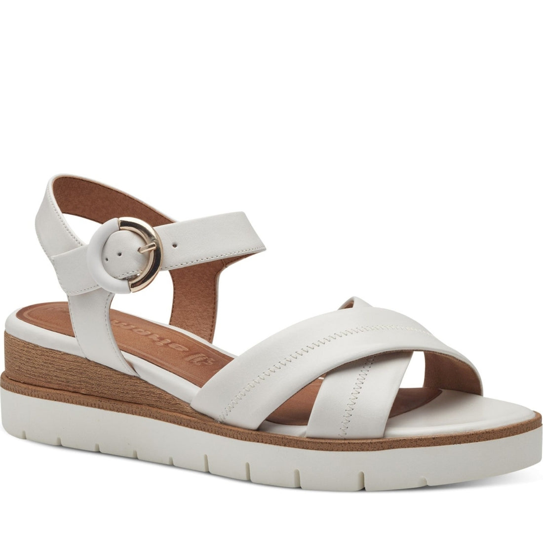 Tamaris womens white leather casual open sandals | Vilbury London