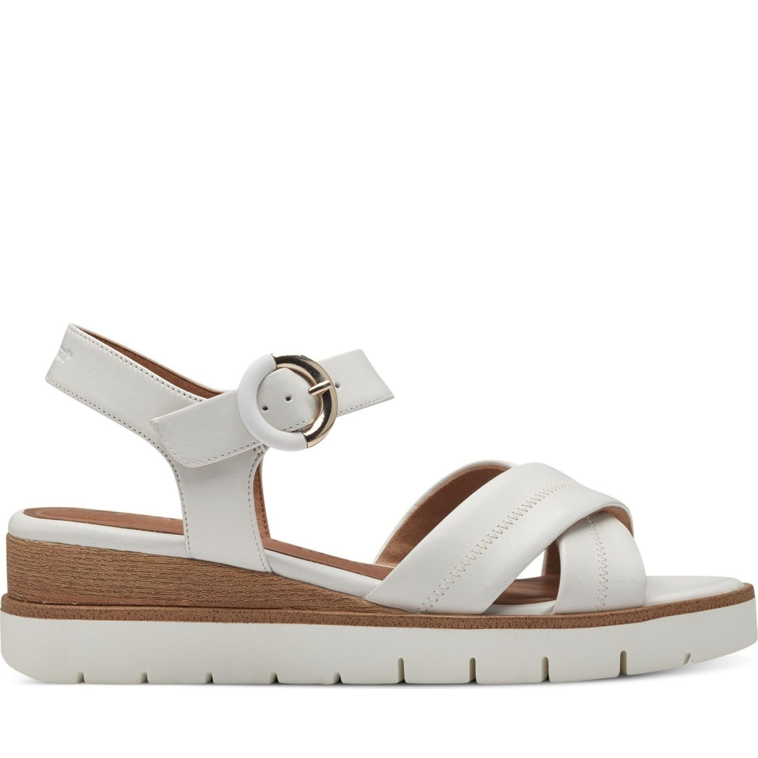 Tamaris womens white leather casual open sandals | Vilbury London