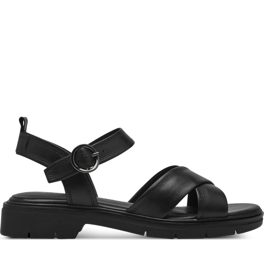 Tamaris womens black leather casual open sandals | Vilbury London