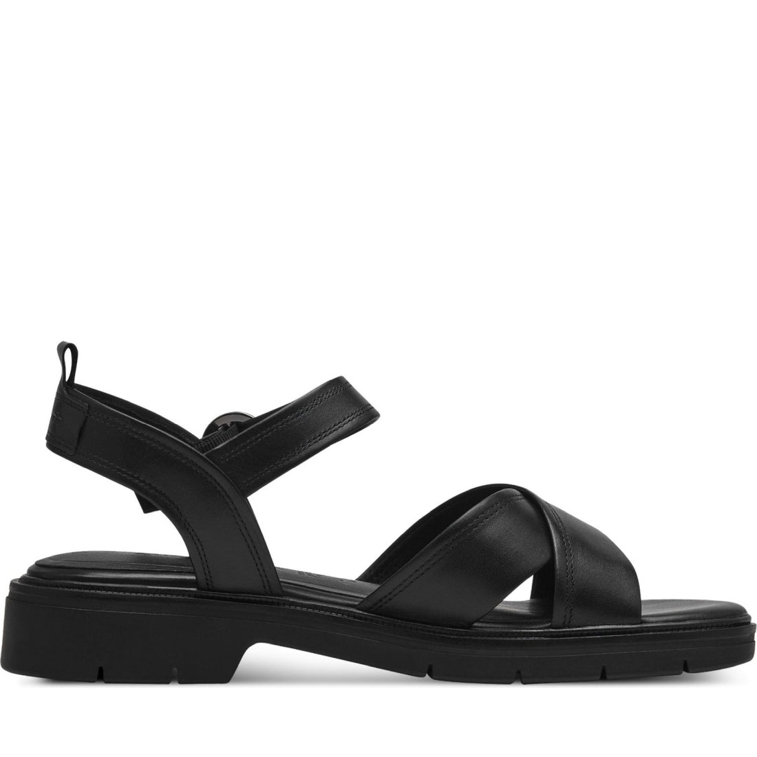 Tamaris womens black leather casual open sandals | Vilbury London
