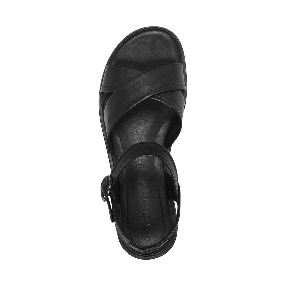 Tamaris womens black leather casual open sandals | Vilbury London