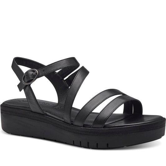 Tamaris womens black uni casual open sandals | Vilbury London