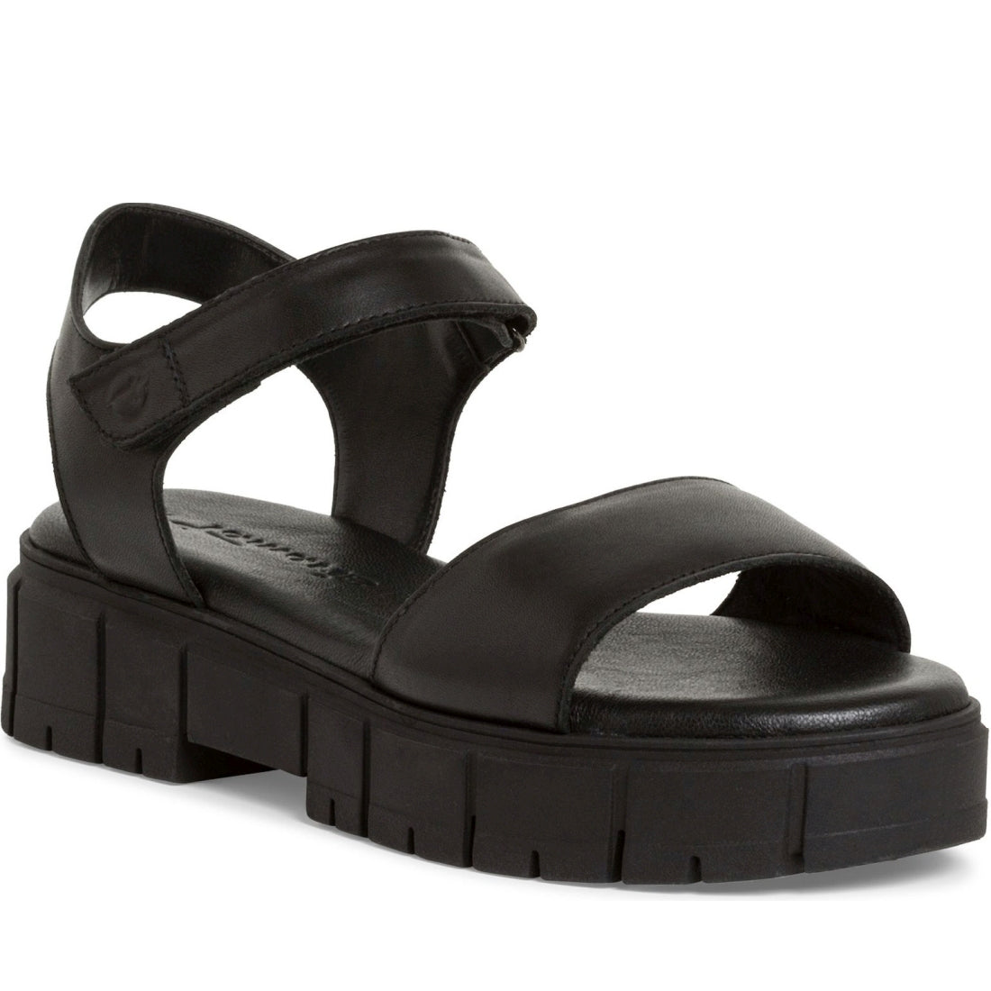 Tamaris womens black leather casual open sandals | Vilbury London