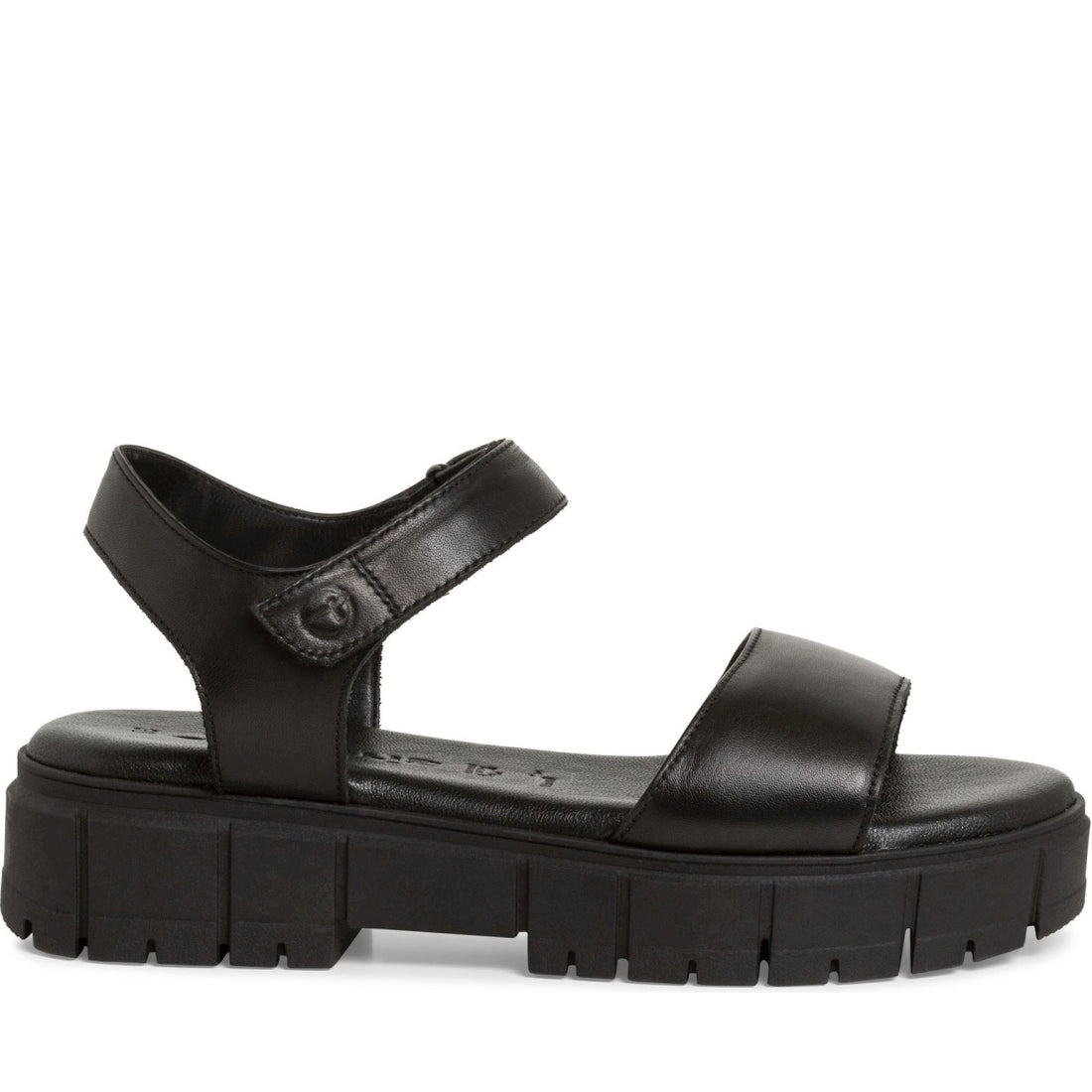 Tamaris womens black leather casual open sandals | Vilbury London