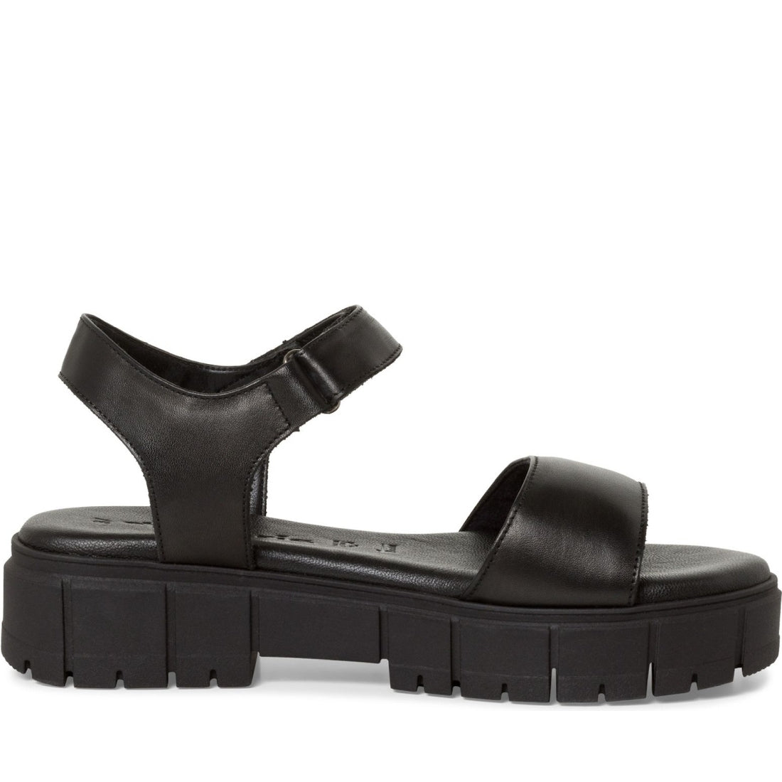 Tamaris womens black leather casual open sandals | Vilbury London