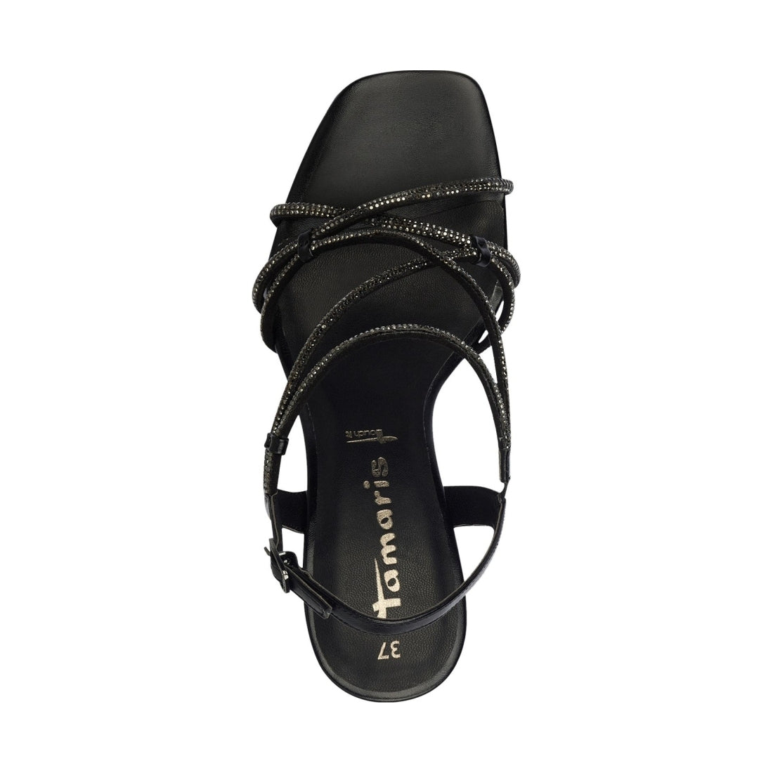 Tamaris womens black metallic elegant open sandals | Vilbury London