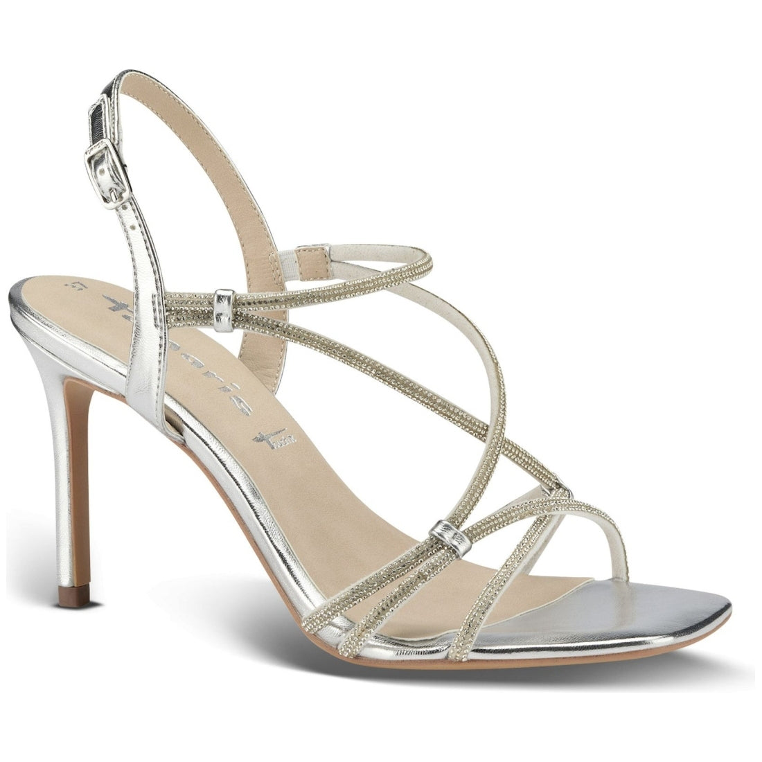 Tamaris womens silver elegant open sandals | Vilbury London