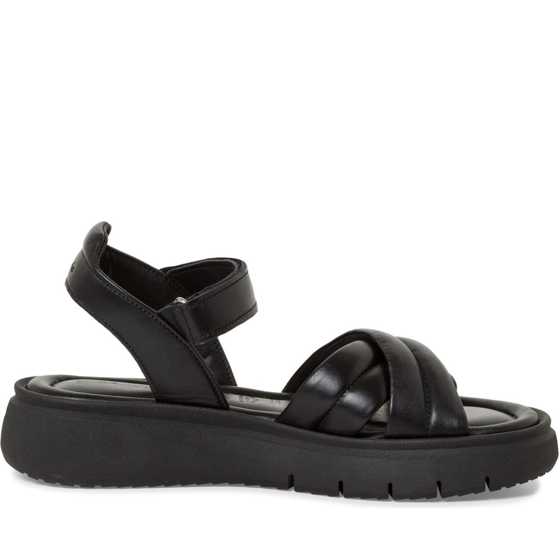 Tamaris womens black leather casual open sandals | Vilbury London