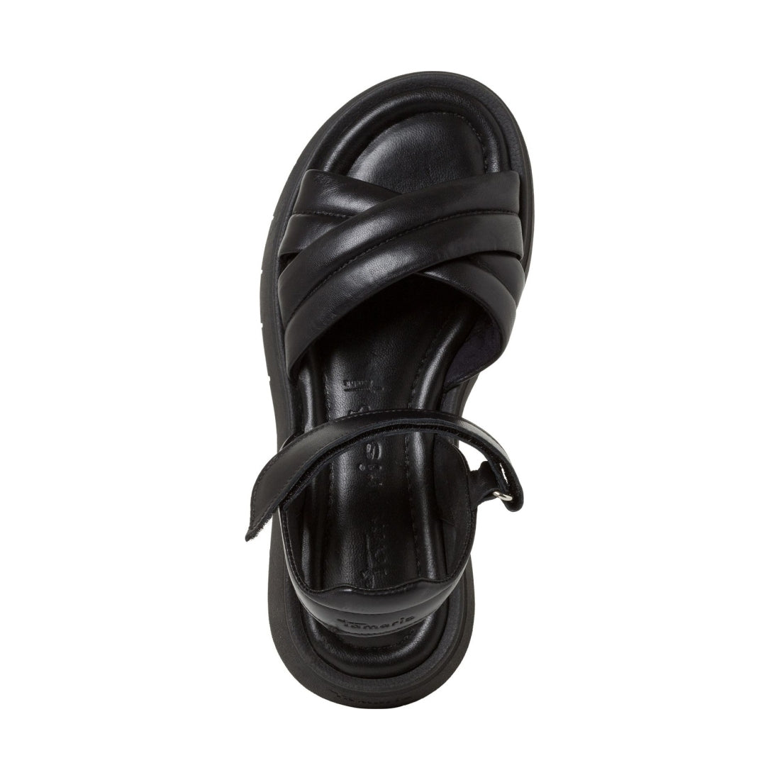 Tamaris womens black leather casual open sandals | Vilbury London