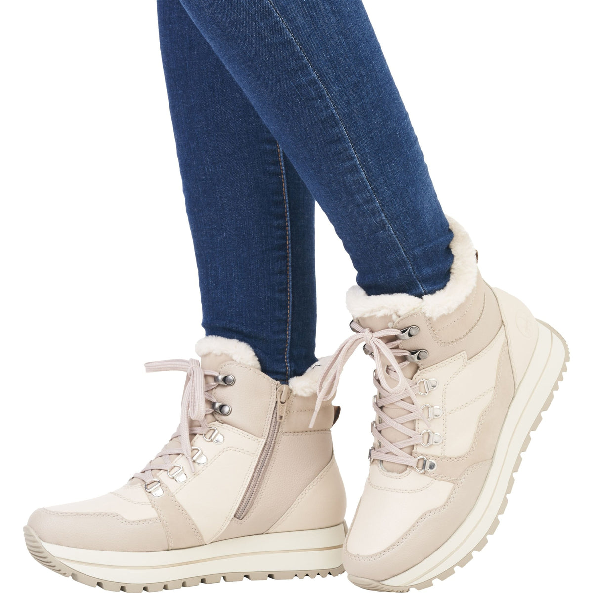 Women's Beige Mid Height Ankle Boots