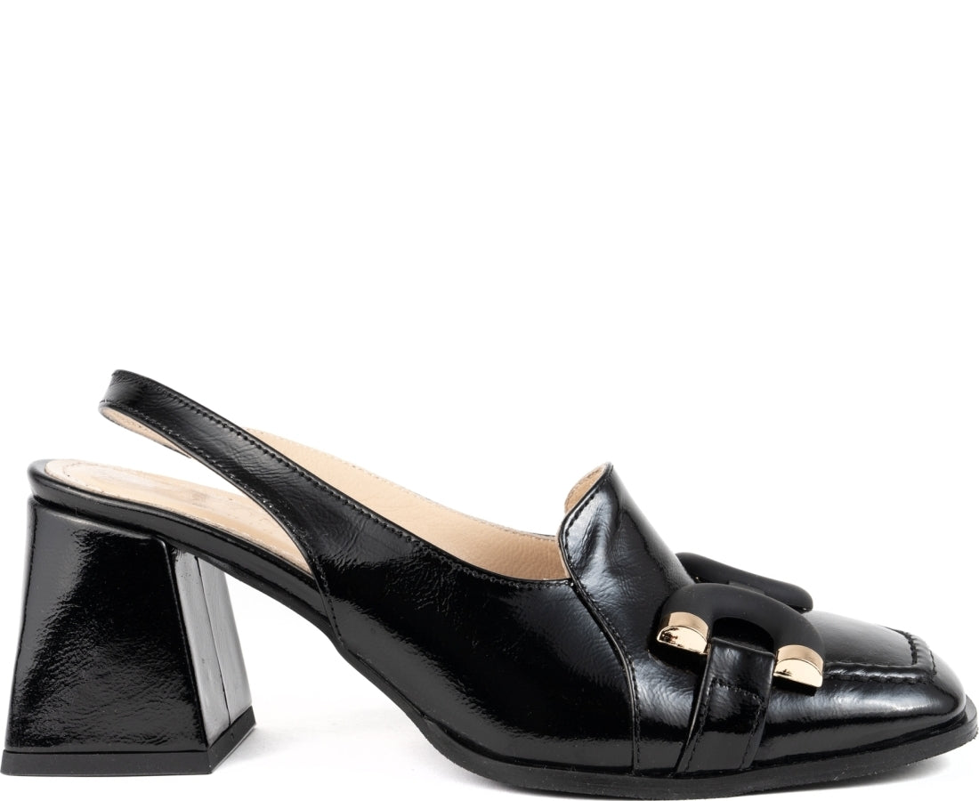 black patent classic closed pumps