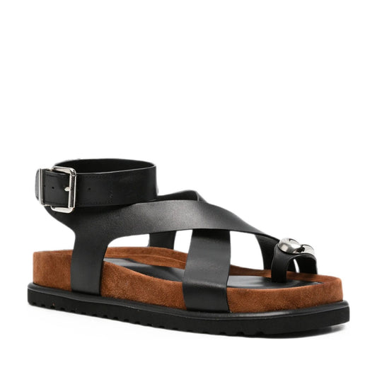 Women's Black Wedge Open-Toe Sandals