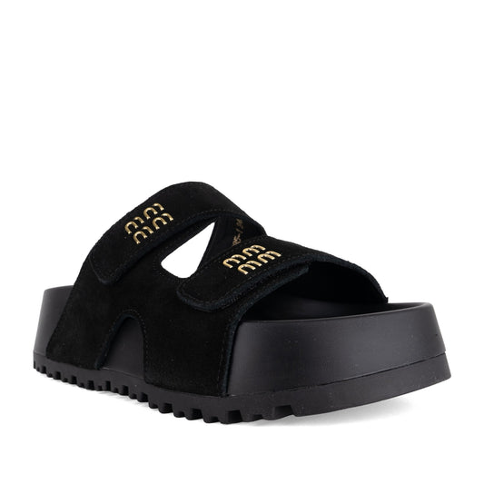 Women's Black Wedge Open-Toe Slippers