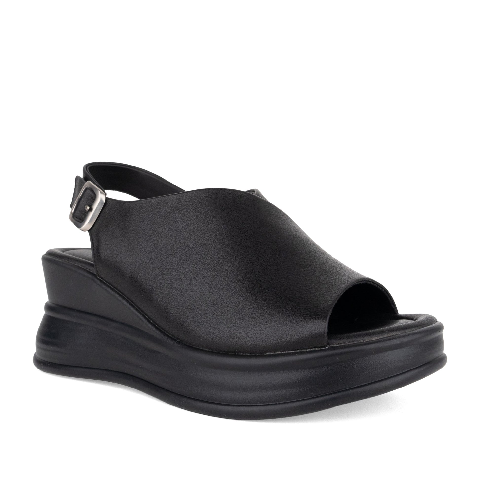 Women's Black Wedge Open-Toe Sandals