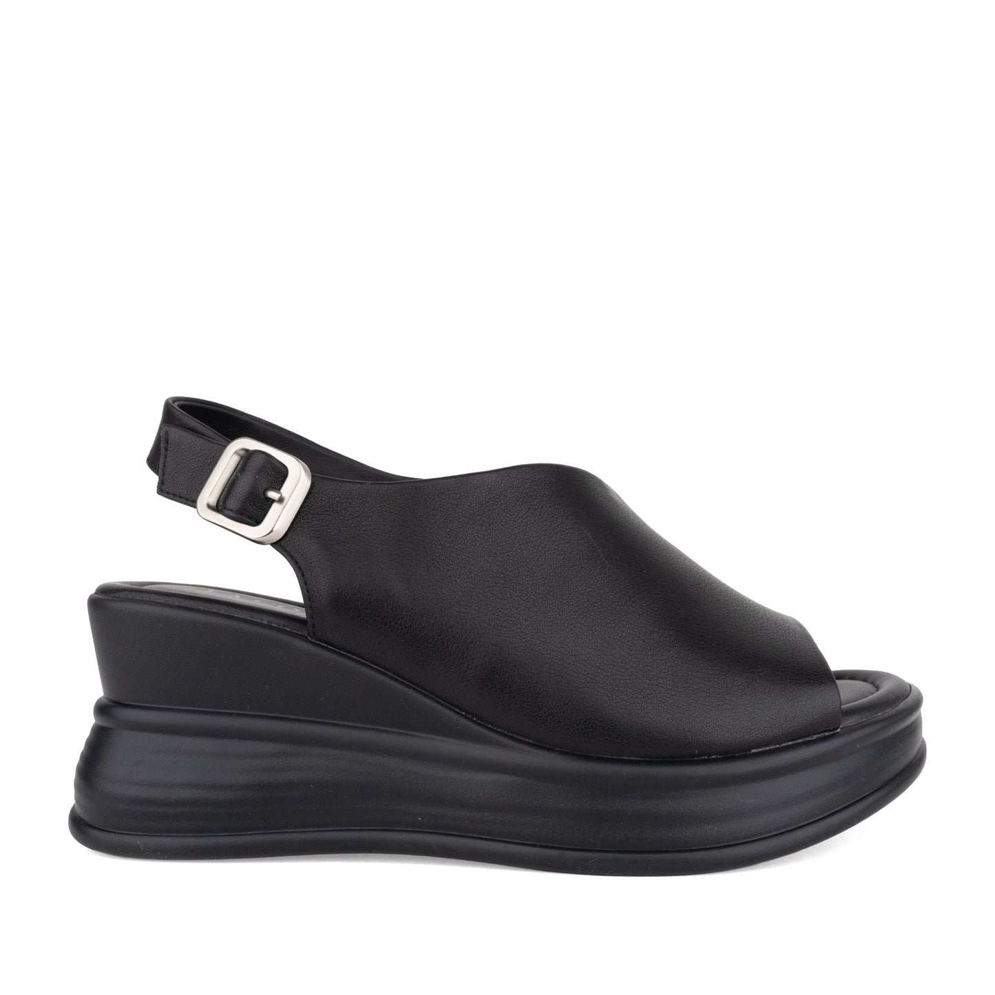 Women's Black Wedge Open-Toe Sandals