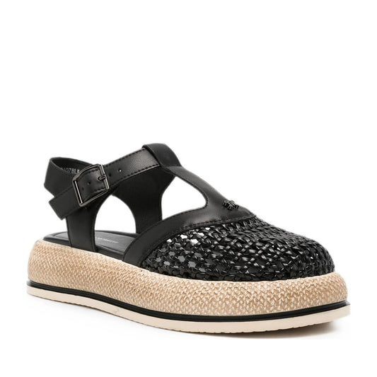 Women's Black Wedge Open-Toe Sandals