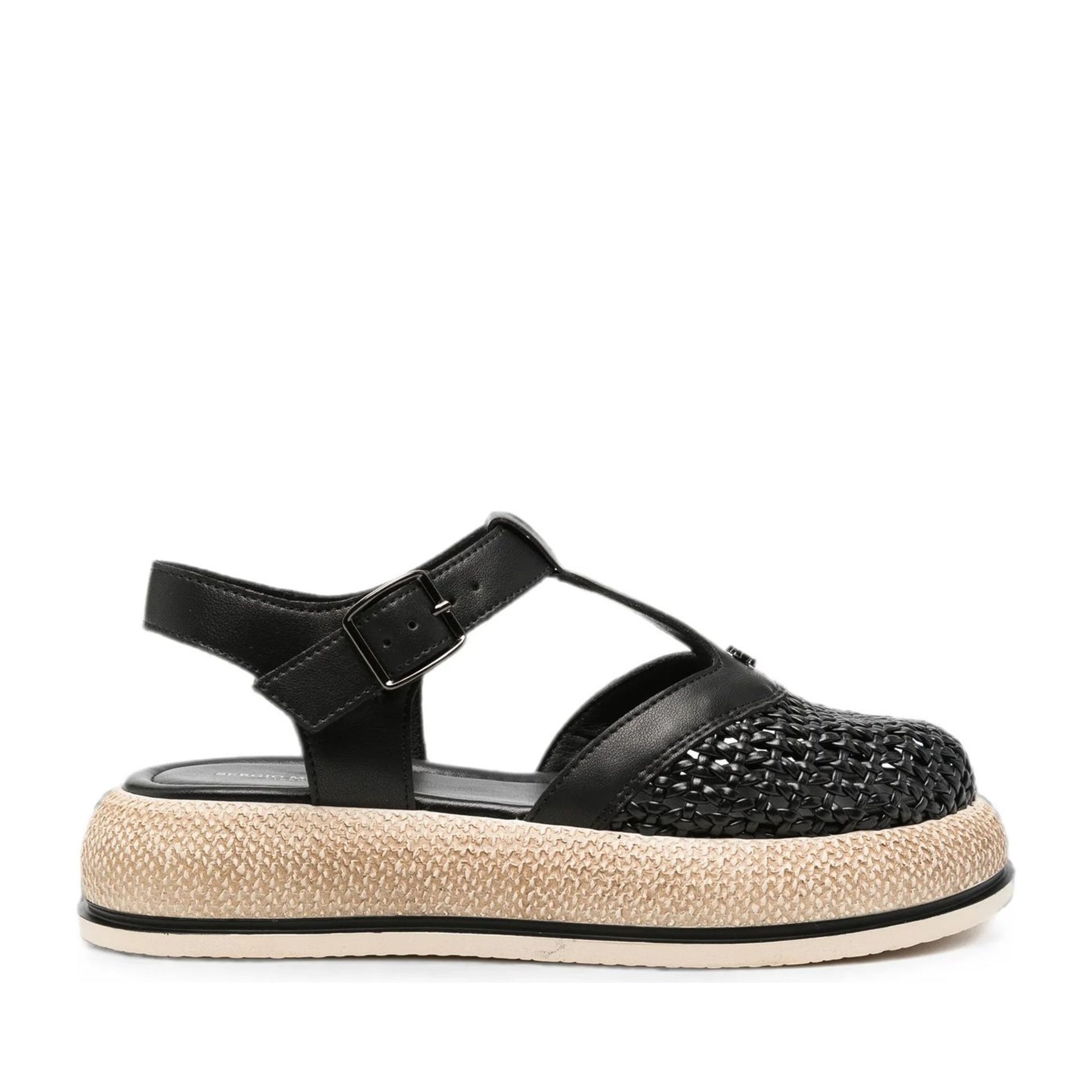 Women's Black Wedge Open-Toe Sandals