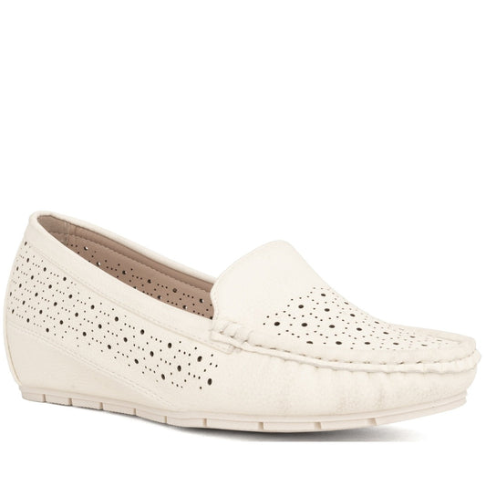 white closed mocassins