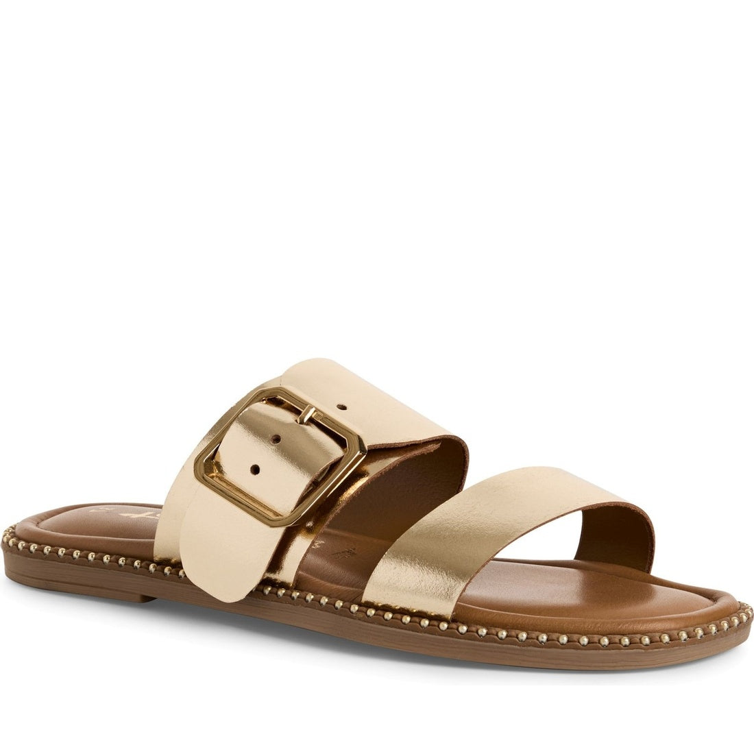 beige casual open mule flat