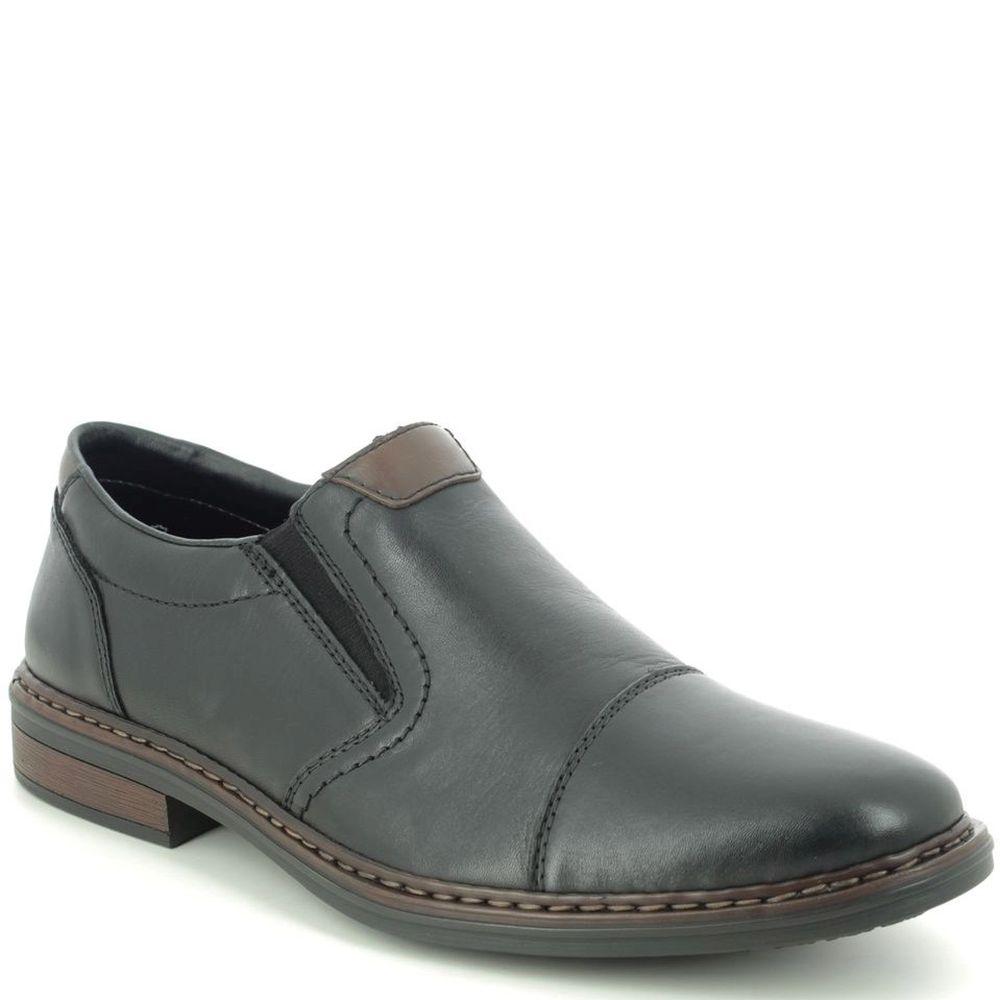 Rieker Mens Black Casual Leather Flats 17659-00 | Vilbury London