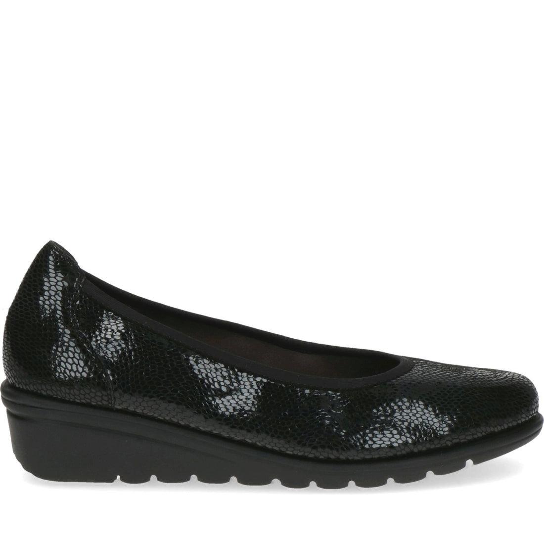 Caprice womens black reptile casual closed ballerinas | Vilbury London