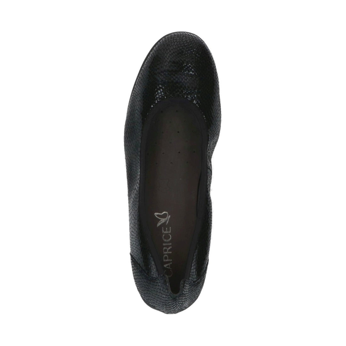 Caprice womens black reptile casual closed ballerinas | Vilbury London