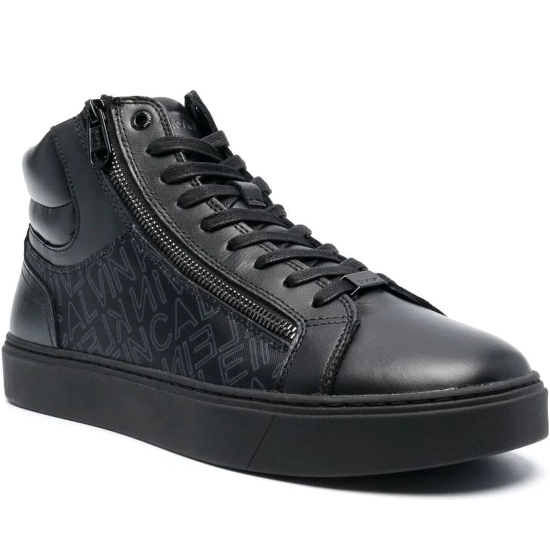 Calvin Klein mens outline mono black high top lace up mono booties | Vilbury London