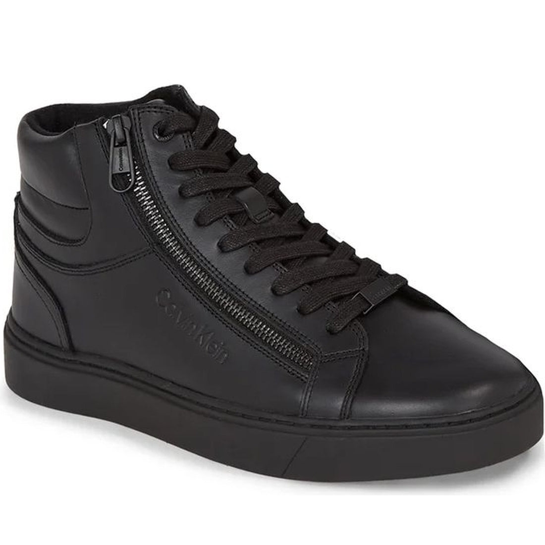 Calvin Klein mens triple black high top lace up booties | Vilbury London