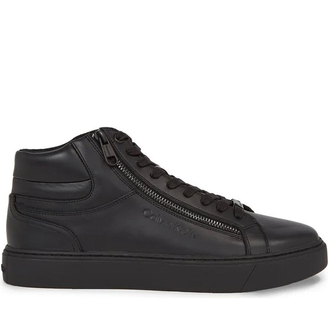 Calvin Klein mens triple black high top lace up booties | Vilbury London