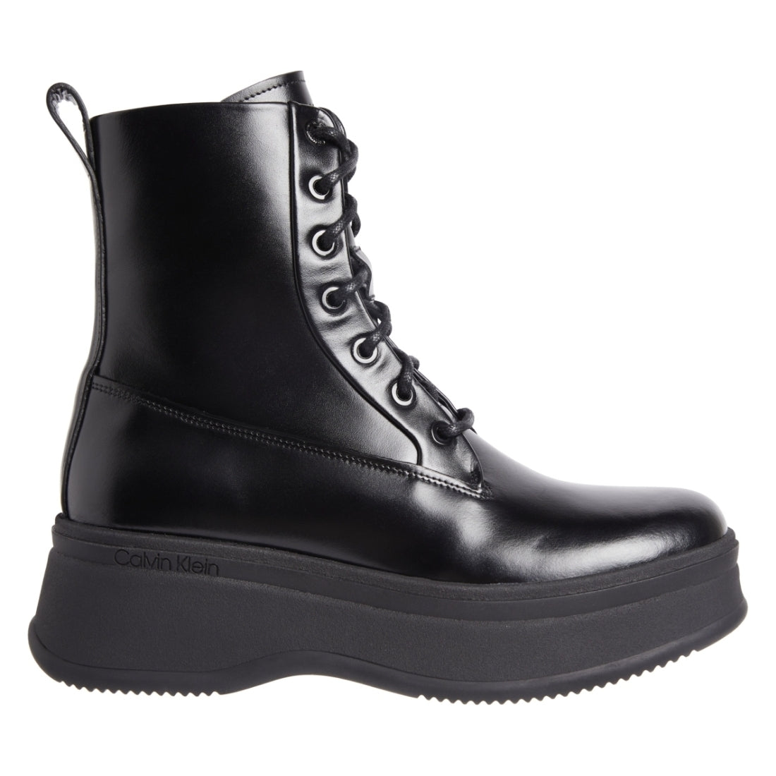 Calvin Klein womens black pitched combat boot | Vilbury London