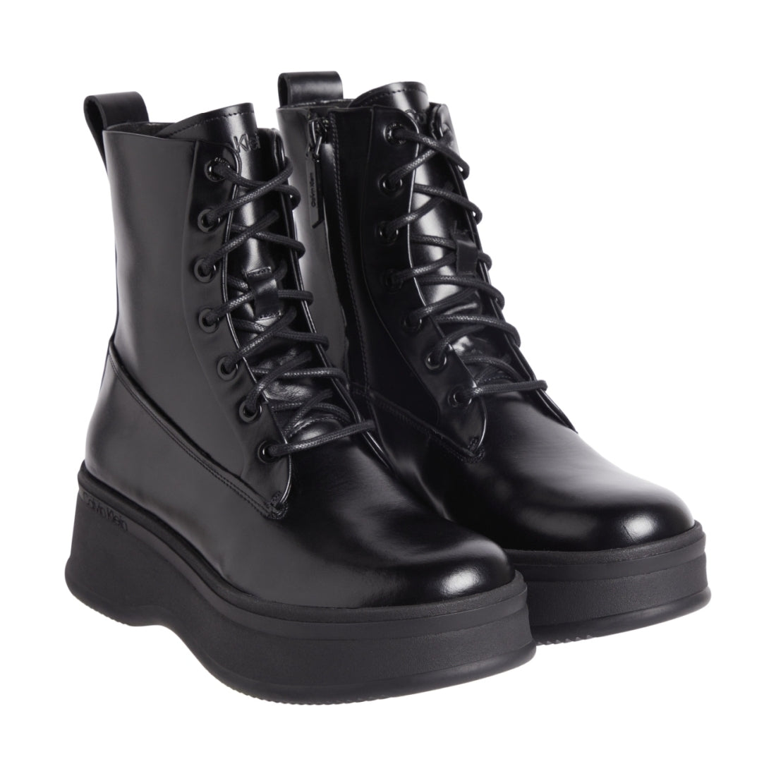 Calvin Klein womens black pitched combat boot | Vilbury London