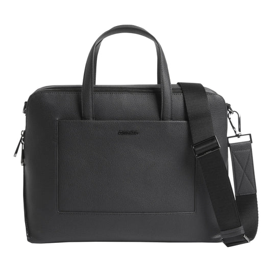 Calvin Klein mens black diagonal laptop bag | Vilbury London