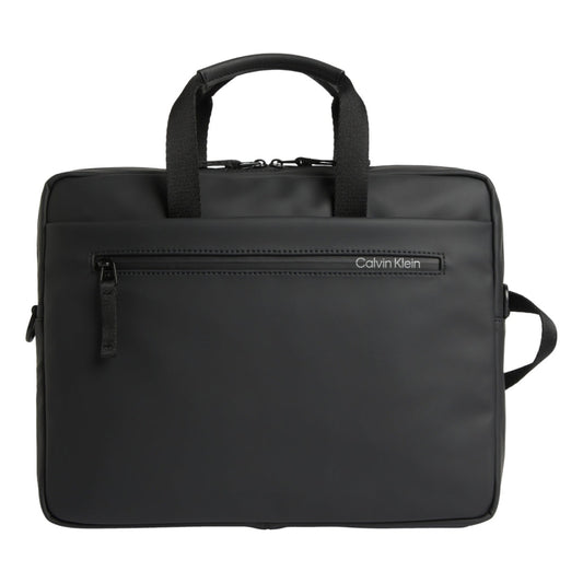 Calvin Klein mens black rubberized slim laptop bag | Vilbury London