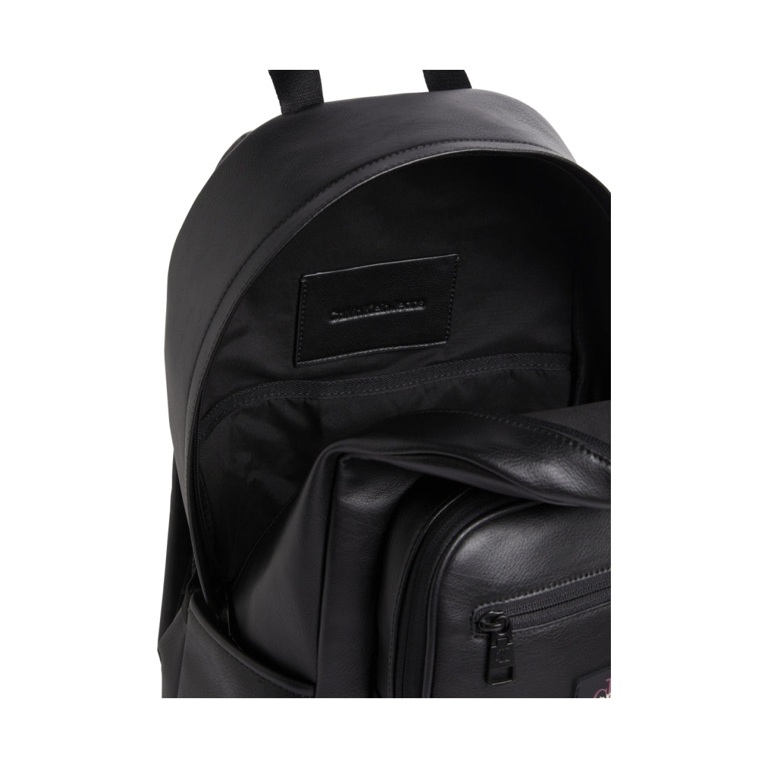 Calvin Klein Jeans mens black tagged rounded backpack | Vilbury London