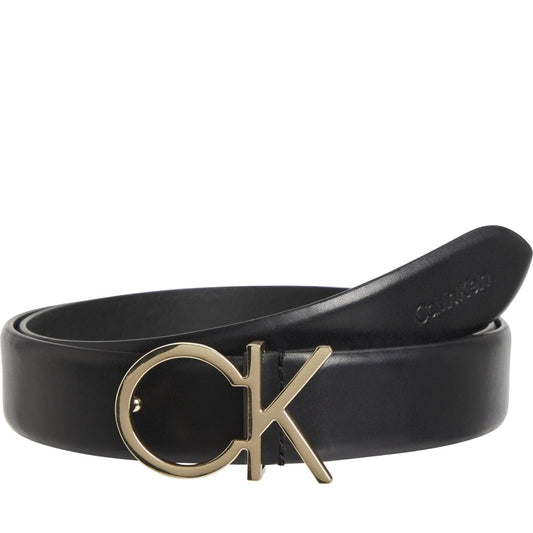 Calvin Klein womens black re-lo logo belt 30mm | Vilbury London
